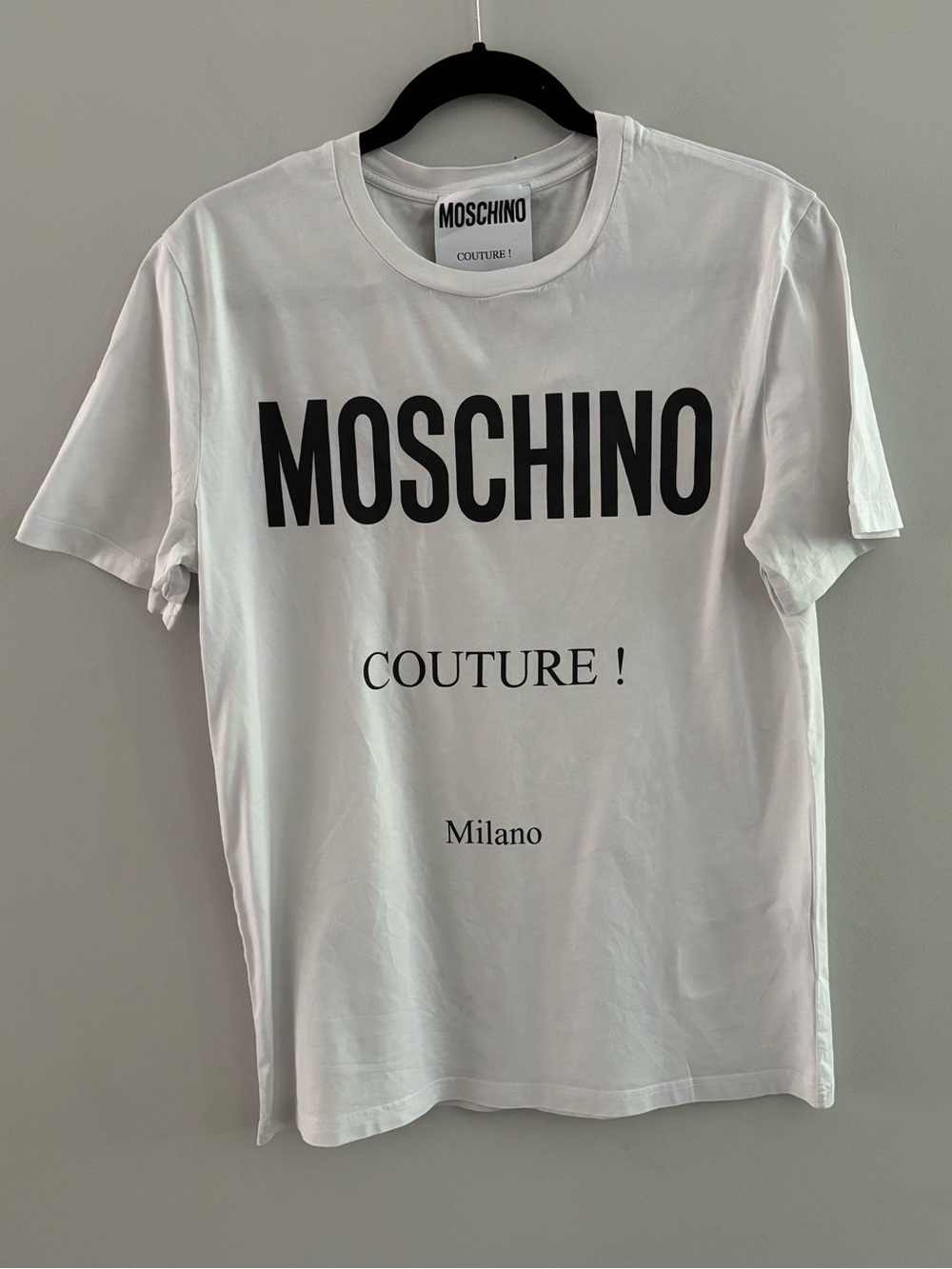 Authentic Moschino Couture! Milano Logo Graphic T-Shirt White Women's Size Small